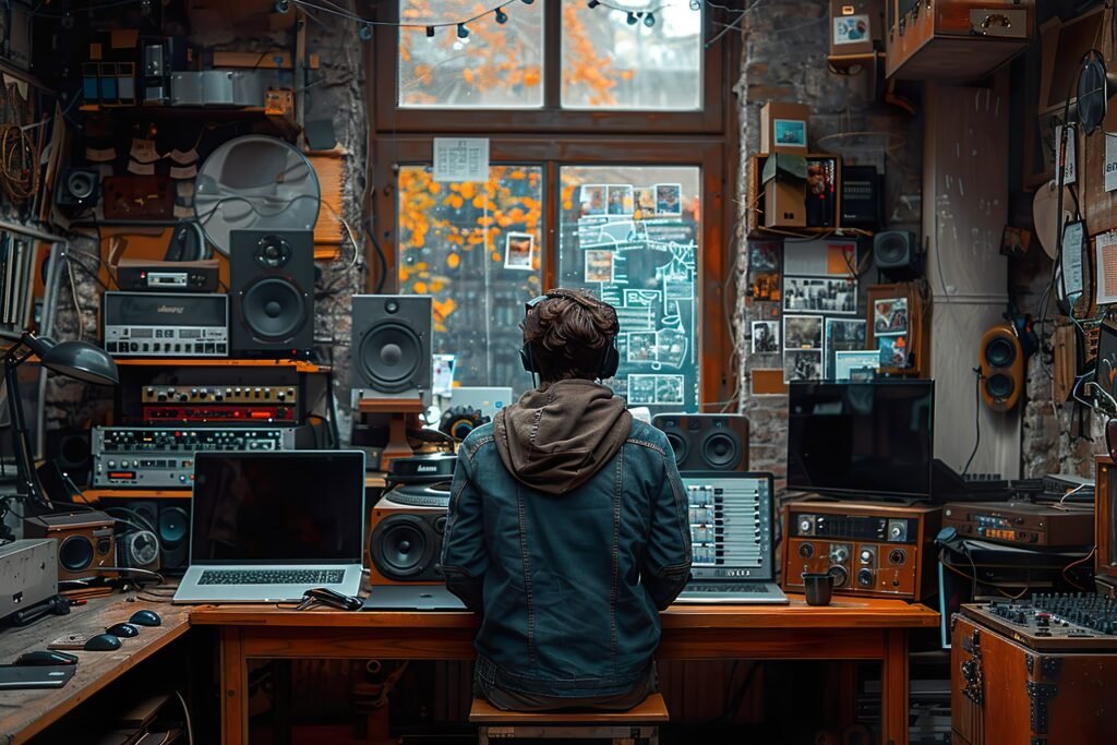 man on a computer - create youtube video with ai