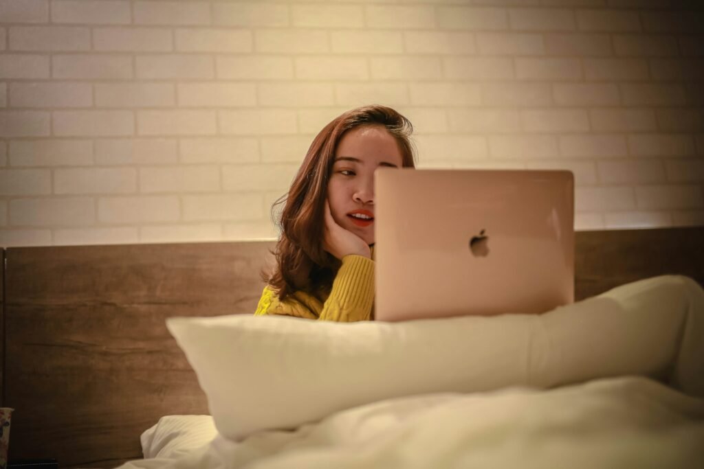 woman on a laptop - generate video with AI